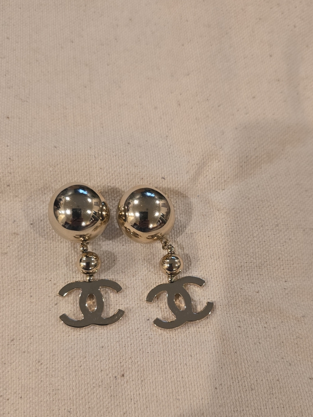 CHANEL Gold-Tone Double Drop CC Earrings